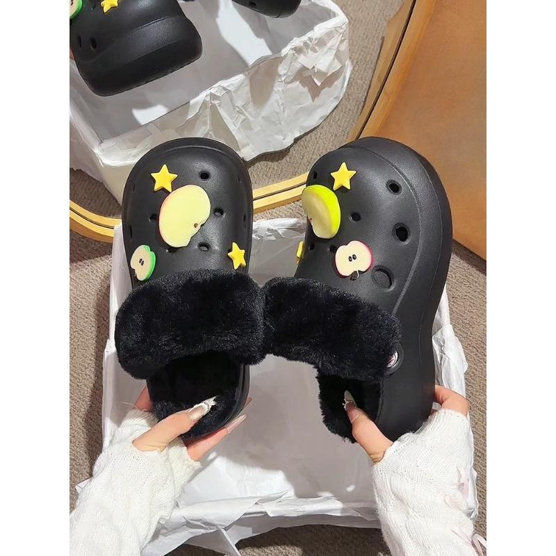 Thick-soled Anti-slip Cotton Flip-flops for Autumn and Winter, New Cute Shoes for Girls