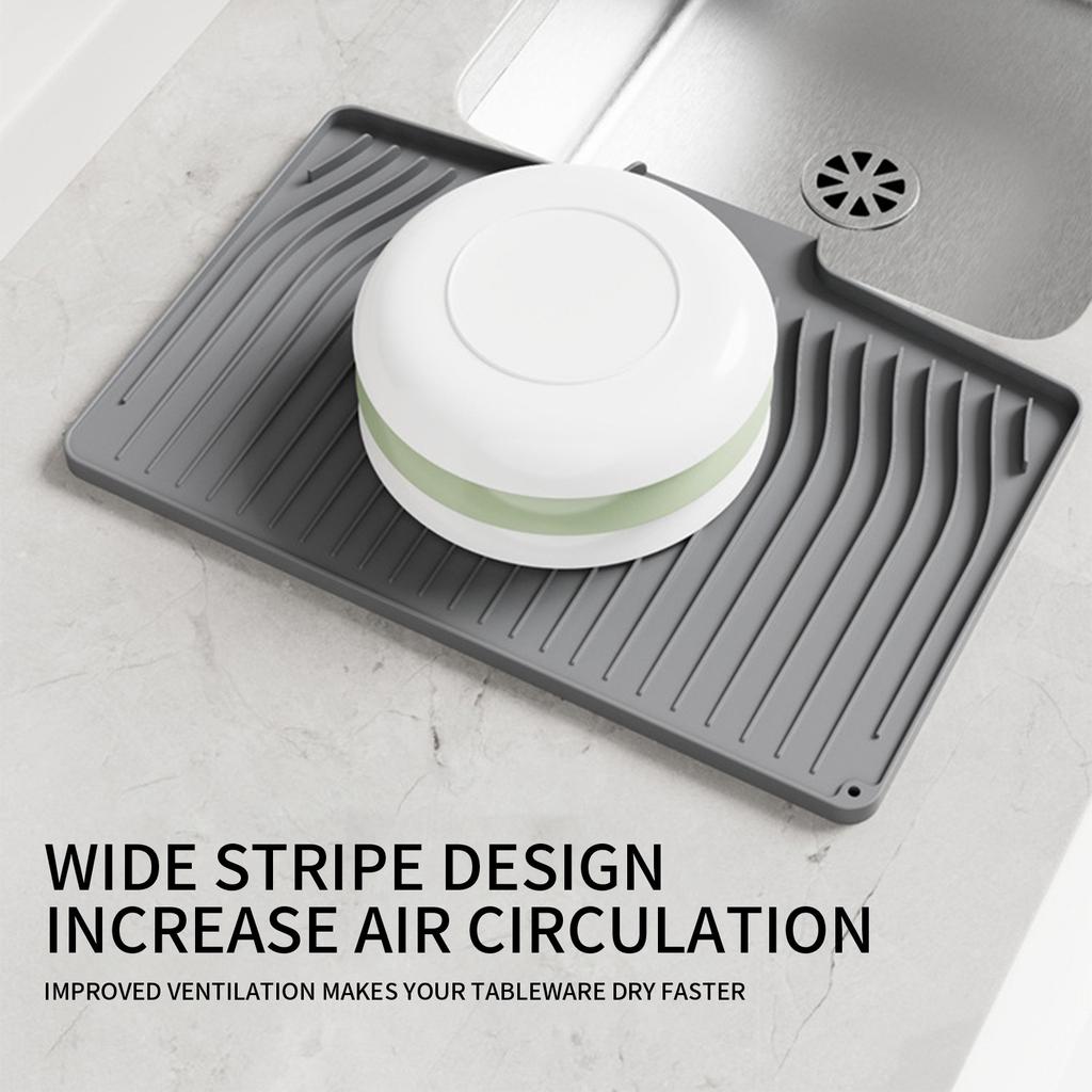 Silicone Dish Drying Mat For Kitchen Counter, Dish Drying Pad, Non Slip Drainy Pad With Built In Drainy, Heat Resistant Stone Drying Mat 18.9*14in
