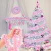 Sparkling Pink Tinsel Garland Pink Wire Ribbon Christmas Snowflake Pendant Hanging Shiny Christmas Party Props Wedding Decor