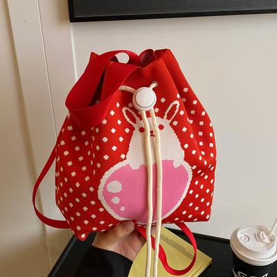 Korean Ins Style Simple and Light Personality Contrasting Color Knitted Handbag Leisure Daily Travel Versatile Messenger Bag Women