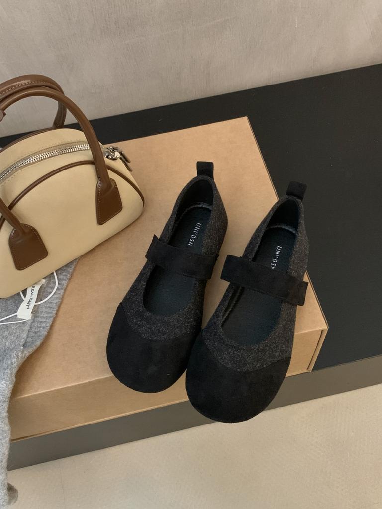 2025 New Round Head Matte Suede Color Matching Soft Sole Doudou Word with Soft Sole Pregnant Women's Single Shoes