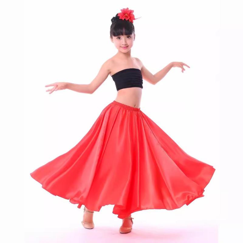Girls Spanish Flamenco Skirt Big Swing Dance Costume – Kids Ruffled Tiered Performance Skirt for Stage Opening Show