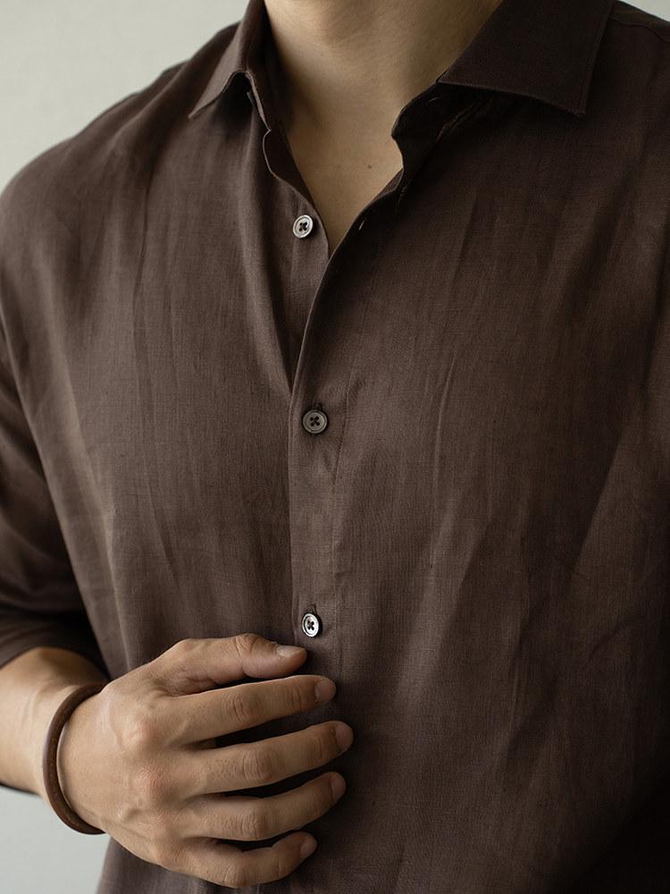 Men's Italian Linen Lightweight Long-Sleeve Shirt - Spring 2026 Casual, Old Money Style.