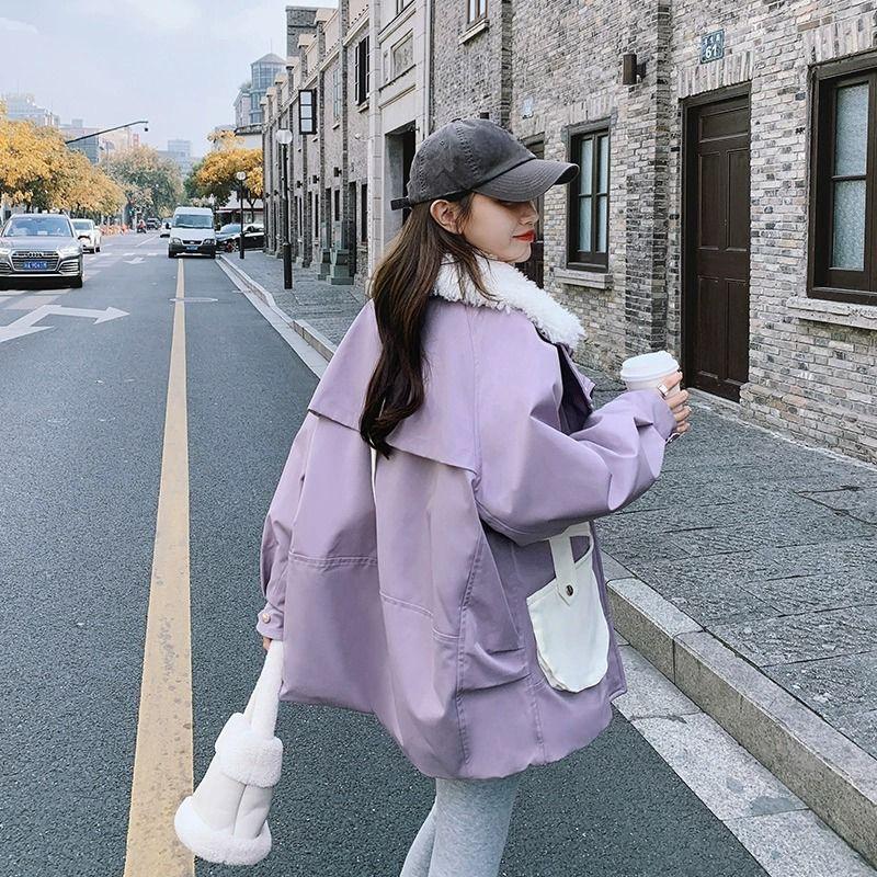 

Утепленная рабочая парка для женщин с модным дизайном и теплым шерстяным воротником XXL фиолетовый