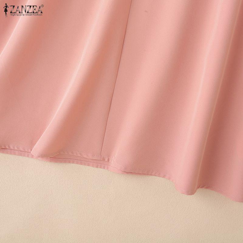 ZANZEA Women Casual V-Neck Loose 3/4 Sleeve Solid Dress