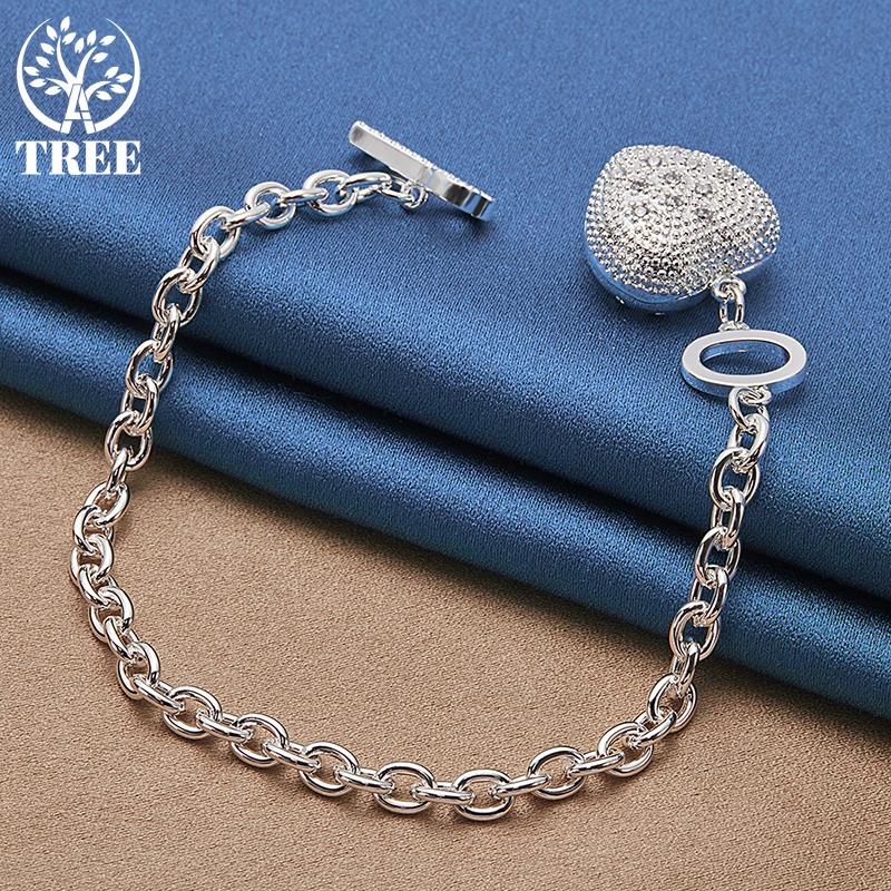 925 Sterling Silver AAA Zircon Heart Bracelet Jewelry