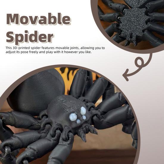 3D Printed Articulated Spider Figurine, Flexible Joint Black Spider Statue, Collectible Gothic Ornament for Halloween Home Decor