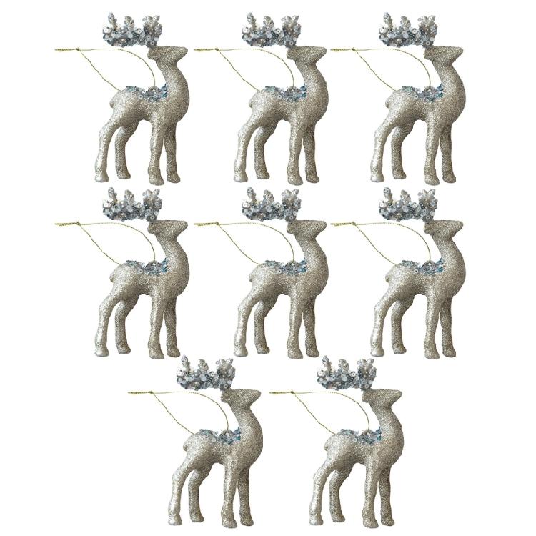 Set of 8 Festives Reindeers Hanging Baubles Tabletop Decoration Deer Shaped Figurines Ornament Holiday Accessories
