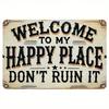 Metal Wall Art Decor, Vintage Metal Sign Welcome To My Happy Place, 8x12 Inch Aluminum Star, Home Bar Decoration, Gift for Men
