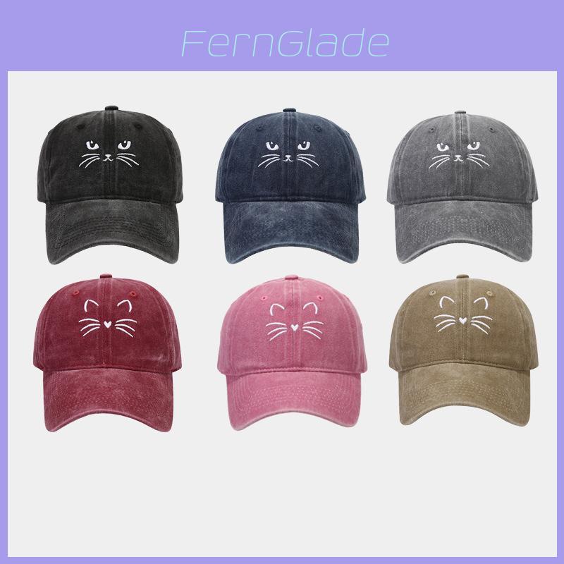 Cat Embroidered Baseball Hat With Adjustable Strap For Casual Outdoor Summer Wear