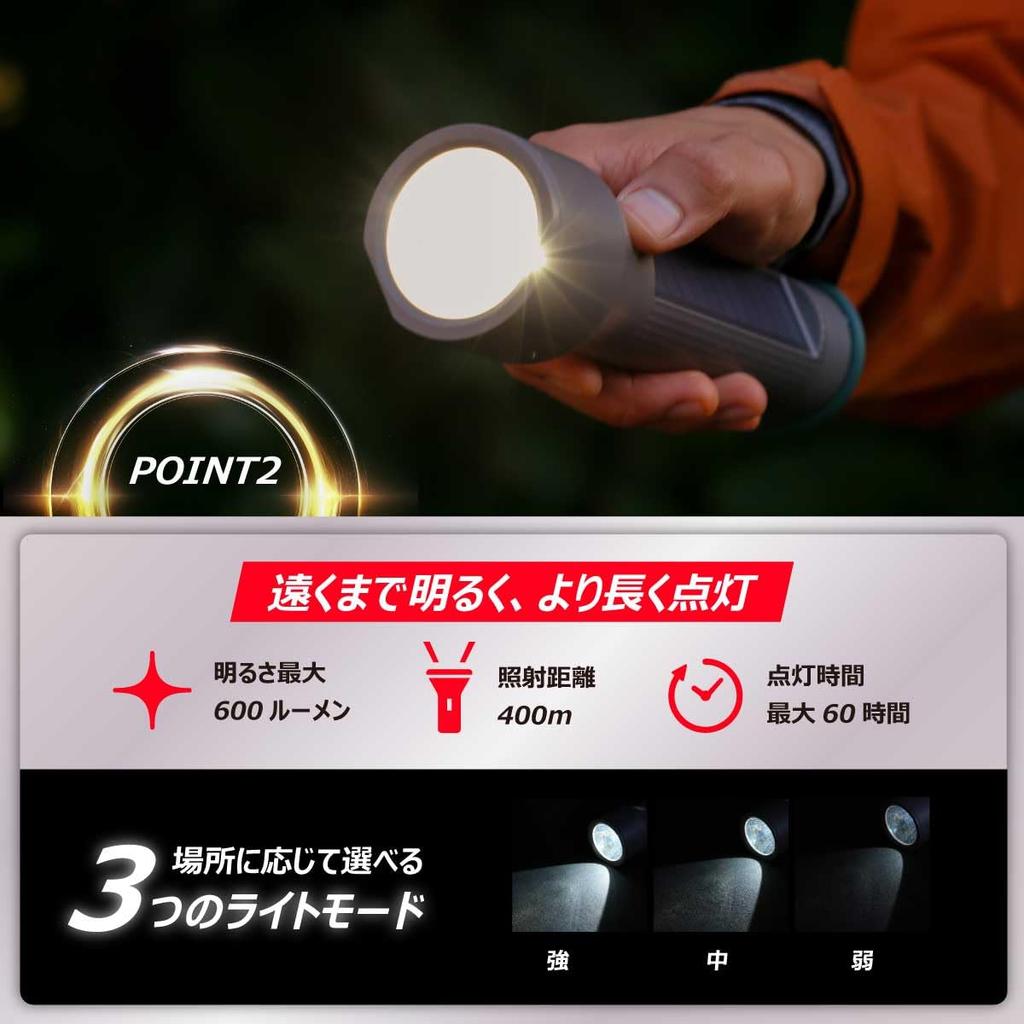 Energizer LED Handheld Solar USB Battery Operated Brightness 600 Maximum Run Time 60 YSHH21 Flashlight, Rechargeable, Rechargeable, (Maximum Lumens,