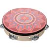 8 Inch Wooden Tambourine - Hand Held Musical Instrument with Stainless Steel Jingles, Multi-Color Design for Dance, Performance, Wedding, and Parties