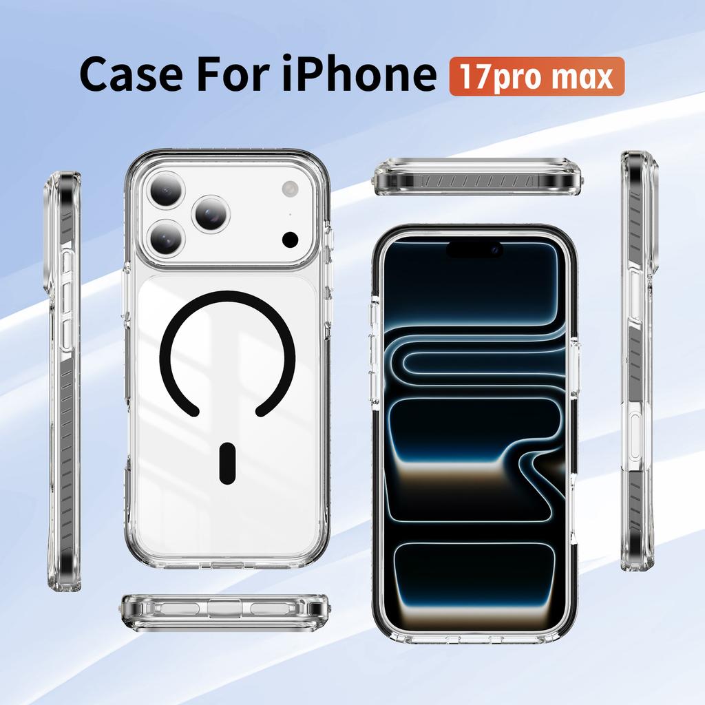 Crystal Clear Magnetic Case With Airbag Shockproof 3D Color Strip For iPhone 12 13 14 15 16 17 Pro Max Wireless Charging