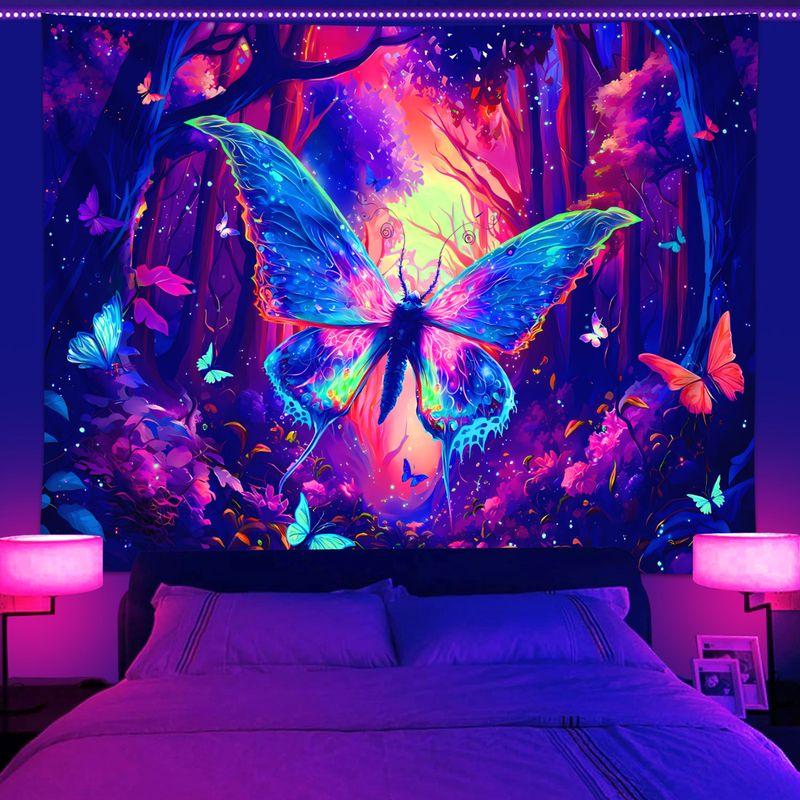 Fluorescent Psychedelic Astronaut Butterfly Tapestry, Neon Starry Sky Wall Hanging, Party Dorm Decor, Gift