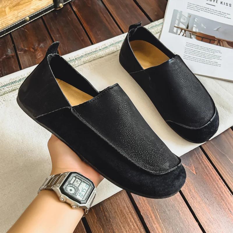Men's Casual Shoes Comfortable Retro Men's Leather Casual Shoes Men's Fashion Retro Flat Boots for Men Shoes