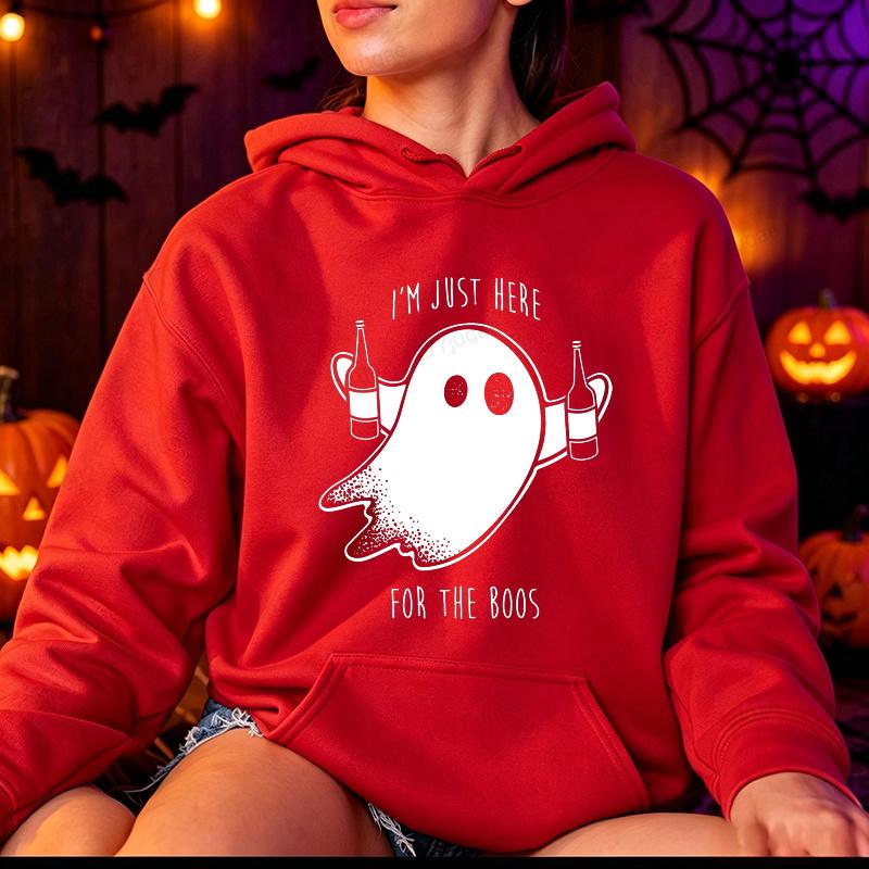 I'm Just Here for The Boos Women's Men's Hoodies Halloween Party Y2k Hoodies Halloween Drinking Funny Ghost Beer Sweatshirt Gift