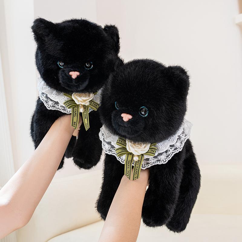 33cm/45cm Cute Lifelike Cat Plush Toy Simulation Soft And Comfortable Black Cat Kitten Stuffed Toy Birthday Gift