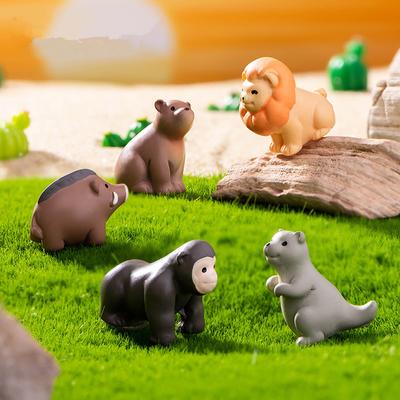 Figurines Miniatures Cute Simulated Monkey Lion Animals Micro Landscape Ornaments For Home Decorations Room Decor Accessories