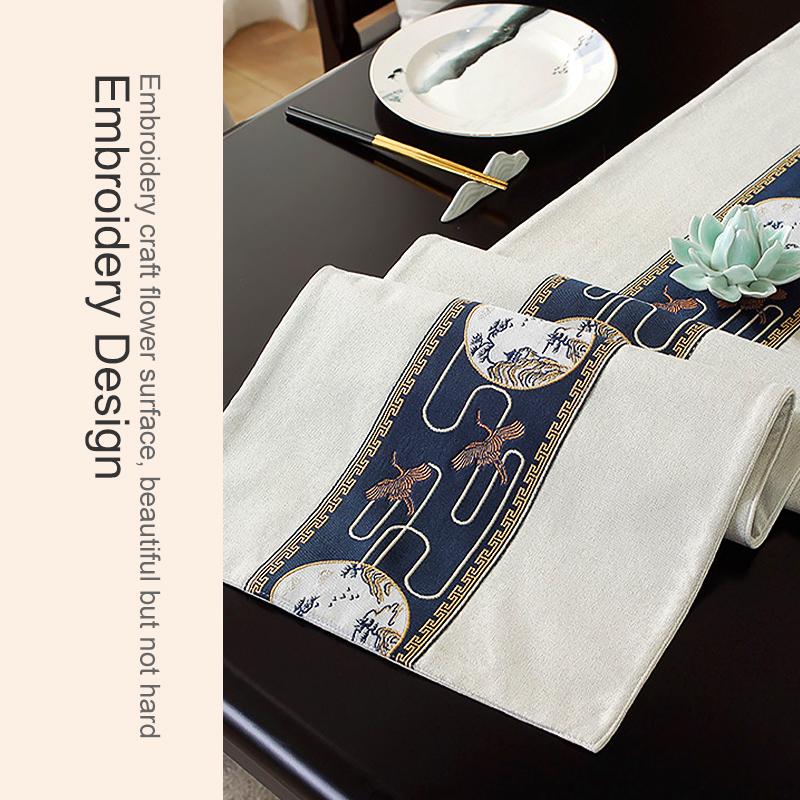 1Pc Table Runner Long Tassels Traditional Chinese Style Wide Tea Room Table Flags Tablecloth