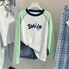 Korean Girls' Long-Sleeve Sun Protection Color Block T-Shirt - Summer Loose Fit for Medium & Large Children