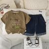 Boys' Summer Outfit Thin Cartoon Children's Short Sleeved Set Summer T-shirt+shorts Two-piece Set