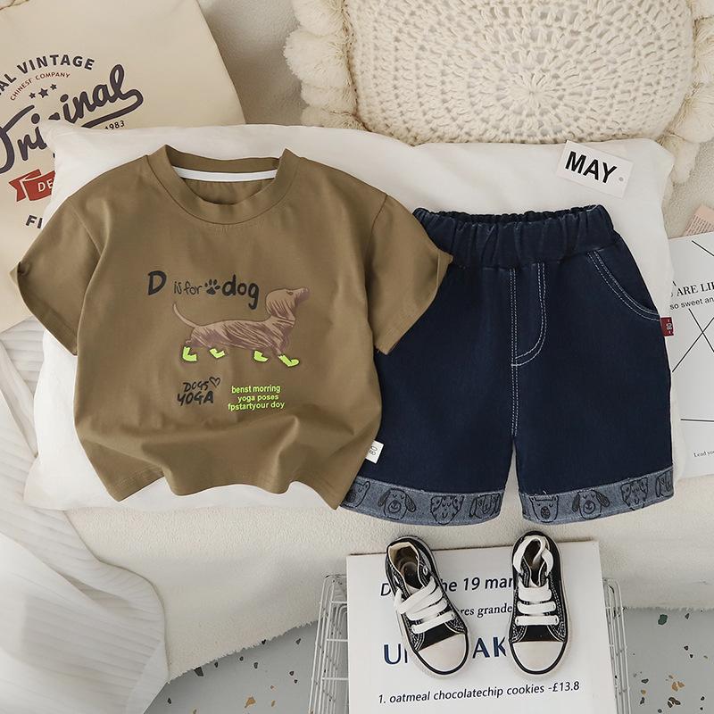 Boys' Summer Outfit Thin Cartoon Children's Short Sleeved Set Summer T-shirt+shorts Two-piece Set