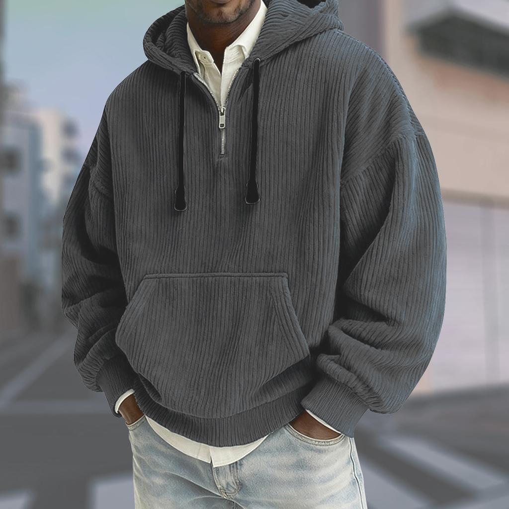 Men's Half-Zip Hooded Pullover Drawstring Casual Sport Sweatshirt