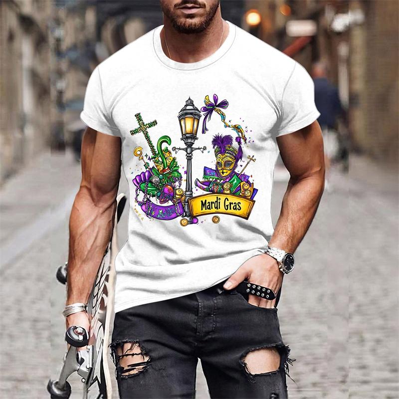 Fashion Mardi Gras Pattern T-shirt For Men Clothing 3D Print Carnival Short Sleeves Loose Casual Streetweat O Neck T Shirts