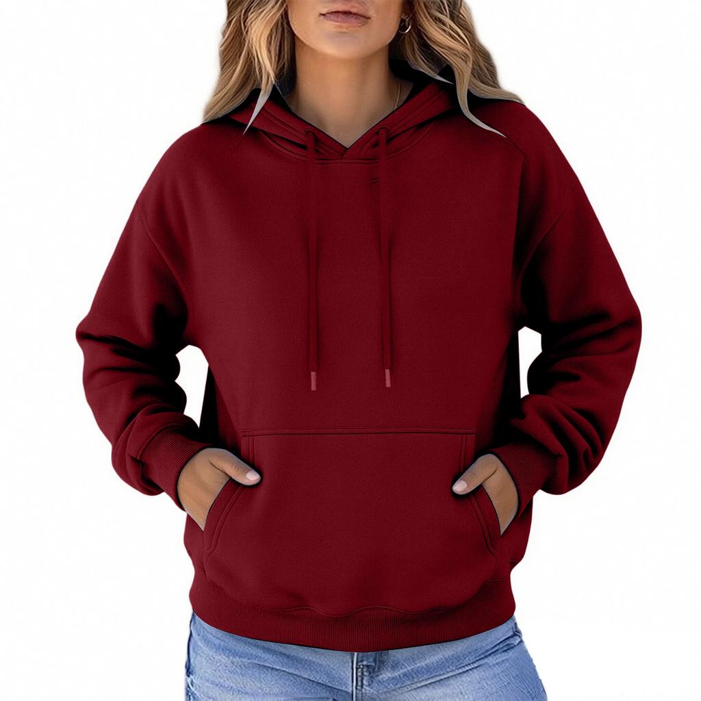Damen Color Lockere Passform Übergröße Langarm Sweatshirt mit Tasche für Lässige Alltagsmode