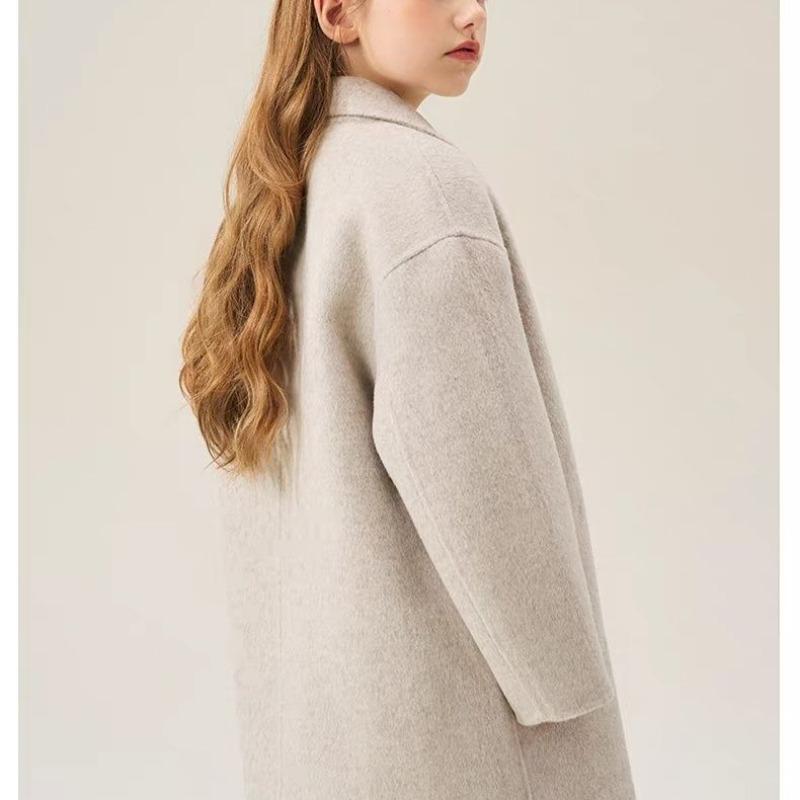 Casaco de Lã Reversível para Meninas: Casaco de Lã Casual de Comprimento Médio para Moda Infantil Outono/Inverno