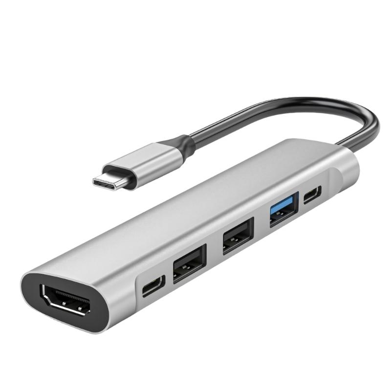

Multifunction Type C Adapter 6 Port USB3.0 Data Transfer 4K Video PD60W Fast Charging Aluminum Shell 1