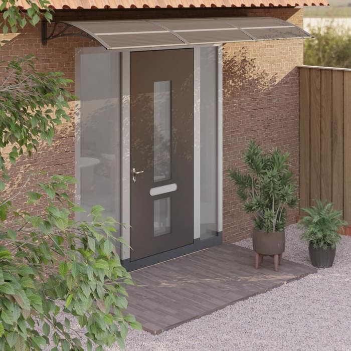 VidaXL Door Awning, Solar Canopy with Support, Rain Protection Shelter, Patio Door Entrance Awning, Black 300x100 153575