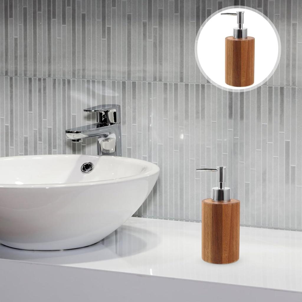 Beaupretty Wooden Soap Dispenser: Pump Lotion Dispenser Bamboo Shampoo Bottles Refillable Cosmetic Shower Gel Container for Countertop Kitchen