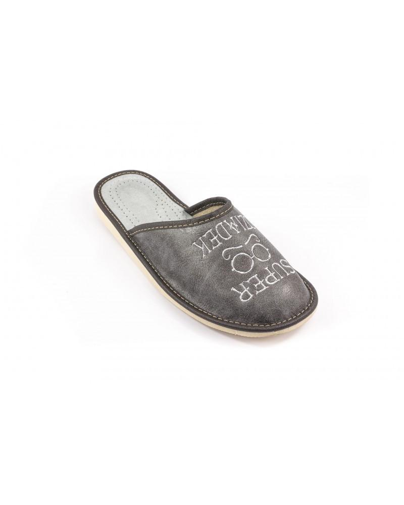 Leather slippers with the inscription Super Grandpa, gray slippers for Grandfather's Day 42