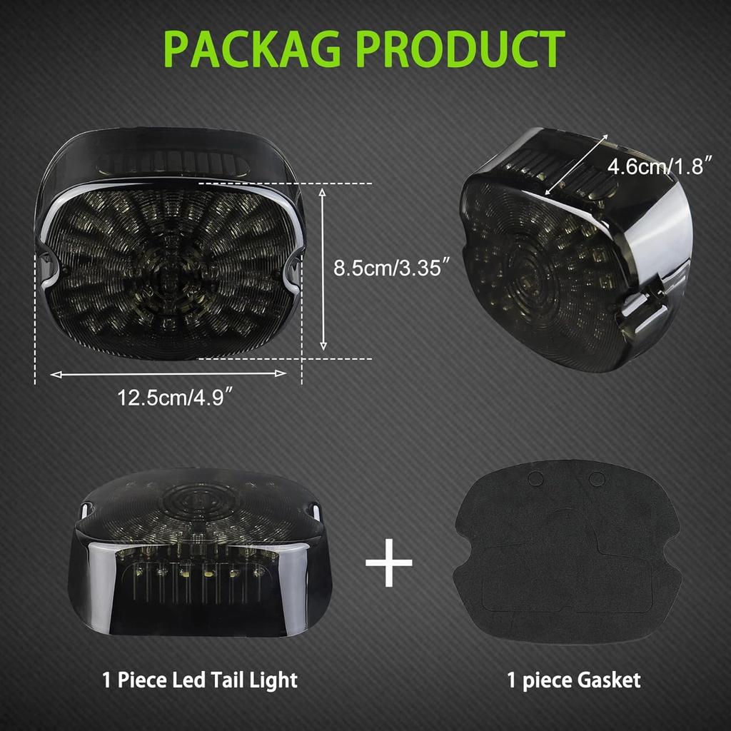 Motorcycle Led Tail Light LED Brake Turn Signal Rear Light Low Profile Taillights Compatible with Dyna Sportster 883 1200 Road King (Smoked)