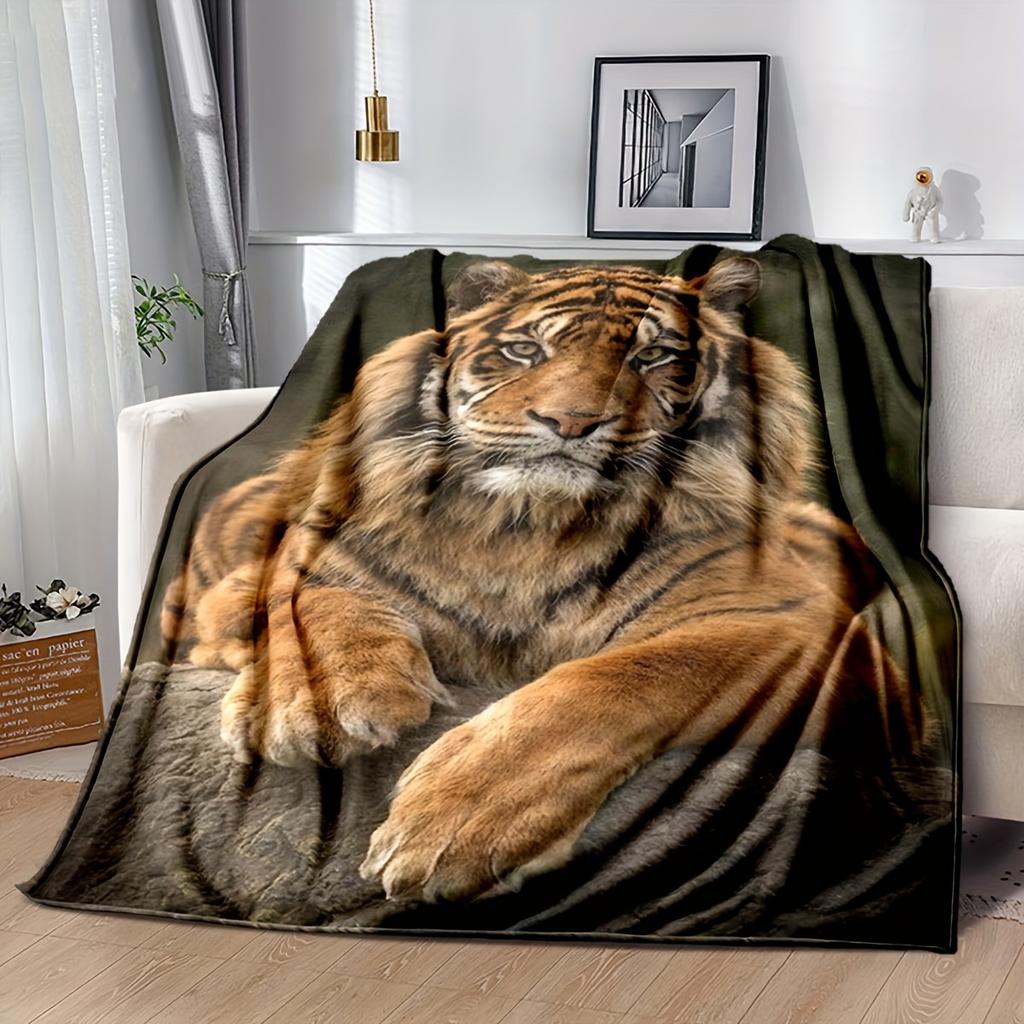 Ultra-Soft Tiger Print Flannel Throw Blanket - Versatile, Warm & Cozy for Couch, Bed, Office, Camping | All-Season Gift Idea