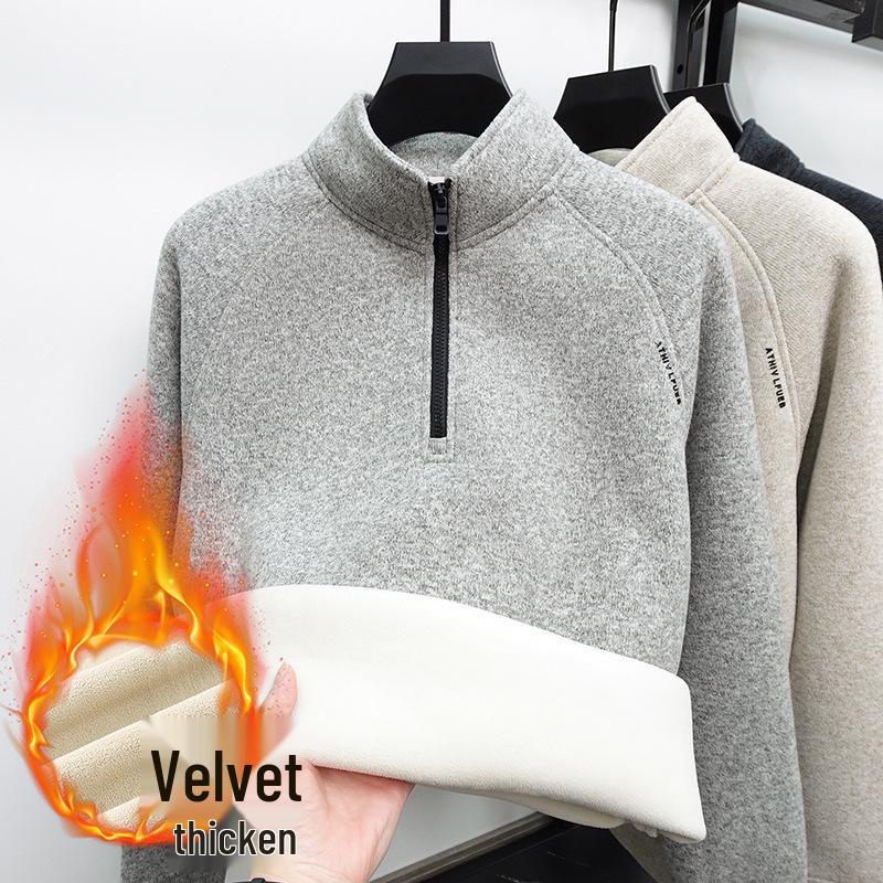 Winter 2025 Herren Plus Samt Halbreißverschluss Hoodie: Modischer, lässiger, warmer Pullover mit Stehkragen