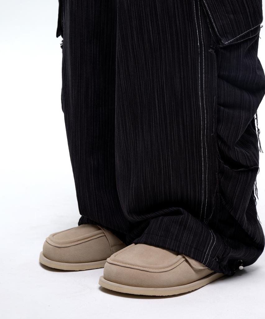 Aleseueseussi Wrinkle Mixed Stripe Cargo Pants - Black