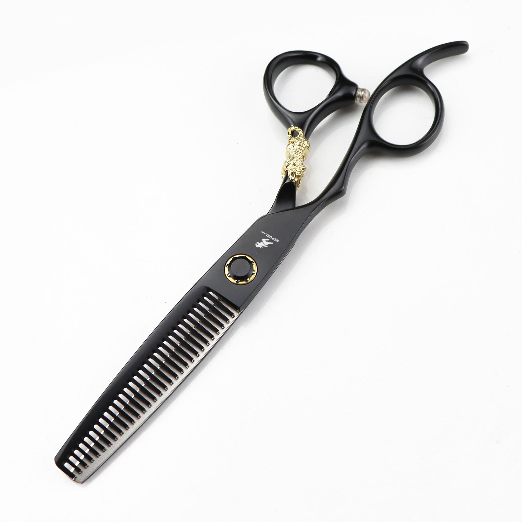 

6.0 inch Nimpson, black golden tiger hair scissors, left-hand scissors, flat scissors, tooth scissors, thin scissors 07-1 6.0inch dental scissors (zs-606t)