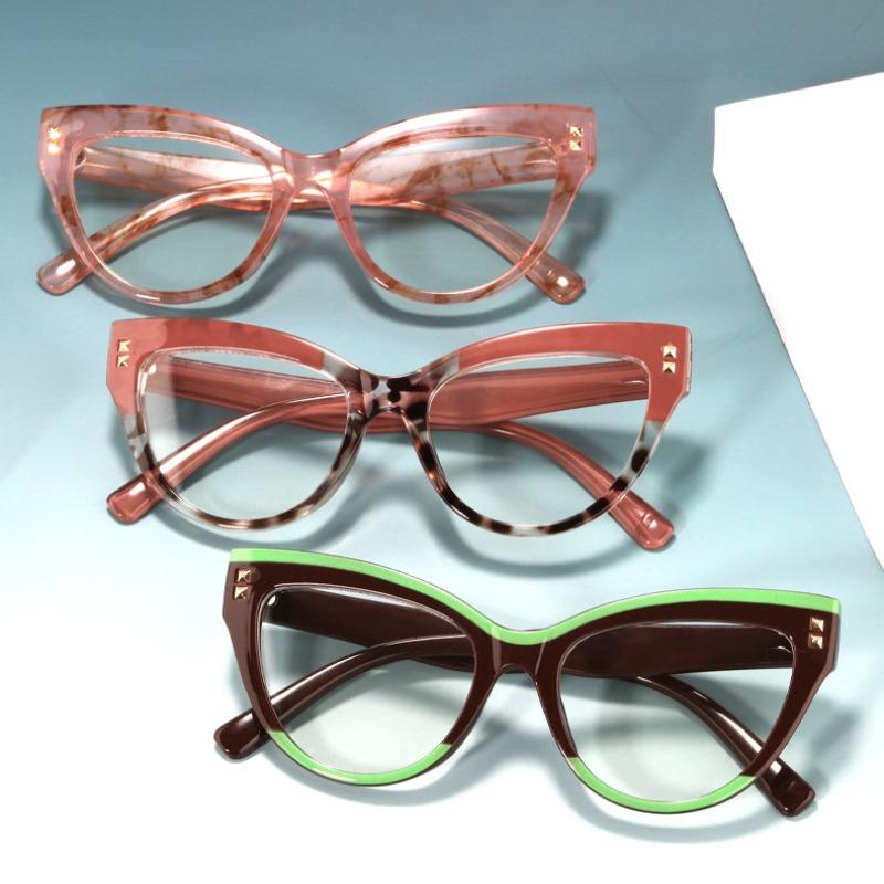 Fashion Rivet Anti-blue Light Cat Eye Reading Presbyopia Glasses Women Oversized FULL Frame Trendy Far Sight Eyeglasses