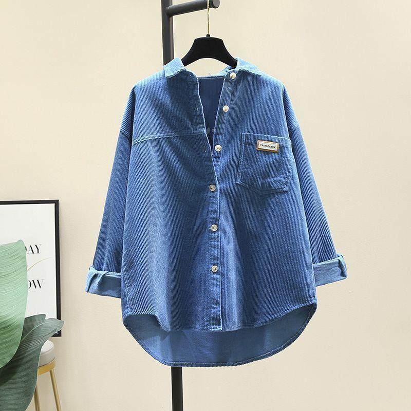 Women's Winter Thick Corduroy Long Sleeve Korean-Style Loose Mid-Length Cardigan Shirt