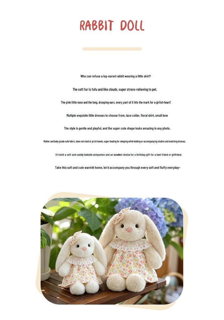 Long-eared Rabbit Plush Toy Skirt-Wearing Doll - Children's Gift