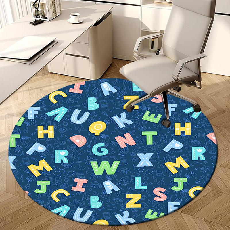 1pc Alphabet Pattern Education Round Carpet, Made of Polyester,Office Chairs, Living Rooms, Or Bedrooms, a Cool Rug for The Living Room.ydt26040
