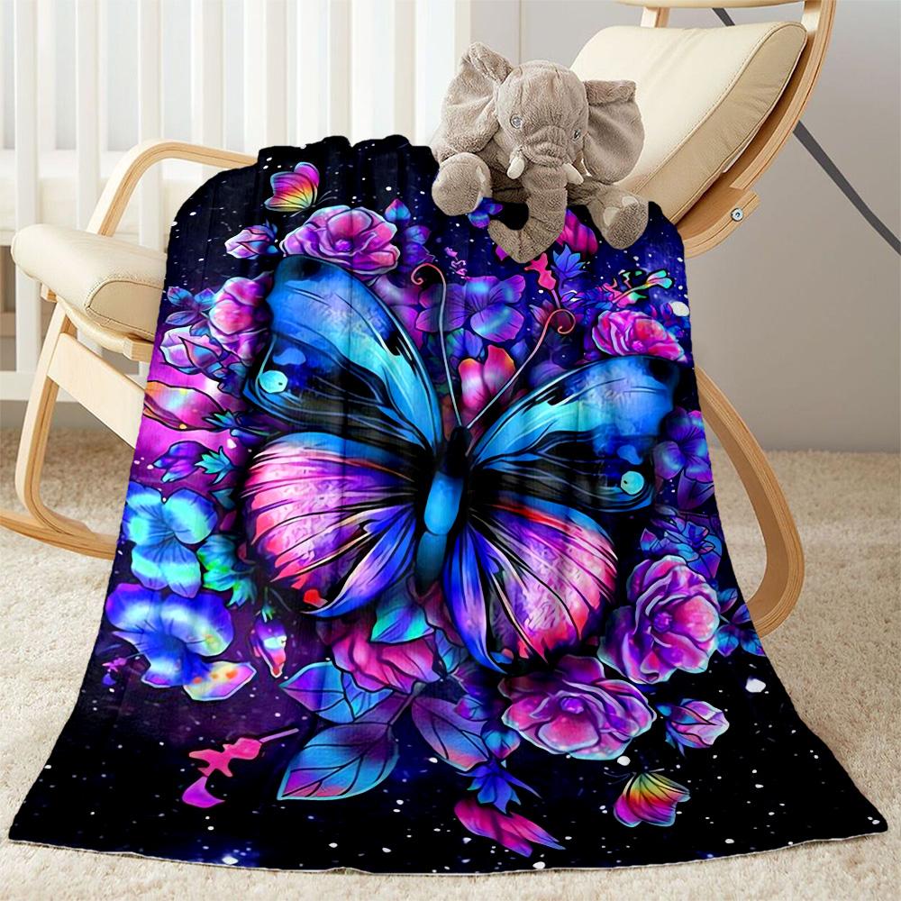 1pc Colorful Butterflies Flowers Blanket Soft and Warm for Sofa Office Camping Travel Livingroom Great Gift for Friends and Family Comfortable