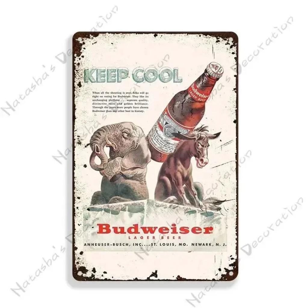 Budweiser Beer Metal Tin Sign 30x20cm, Vintage Advertising Wall Decor