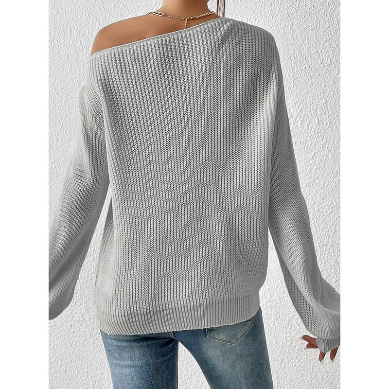 Svetr s odhalenými rameny Dámský Nové Ležérní Oblečení Dlouhý Rukáv Lodičkový Výstřih Podzim Zima Základní Volné Oversize Svetry