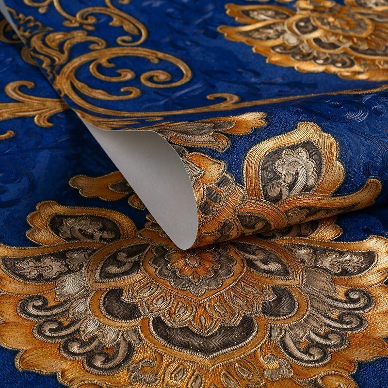 

Роскошные Дамасские Обои в Европейском Стиле Рулон 3D Тисненые ПВХ Утолщенные Настенные Фрески Декор Обои для Гостиной Спальни 0. 53x9.5m синий