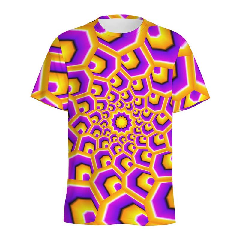 Men's Abstract Spiral Dizziness Printed T-shirt, Summer Casual Shorts, 3D Printed Fantasy T-shirt, Women's Streetwear