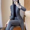 Women's Striped Long Trench Coat & Pant Suit Set