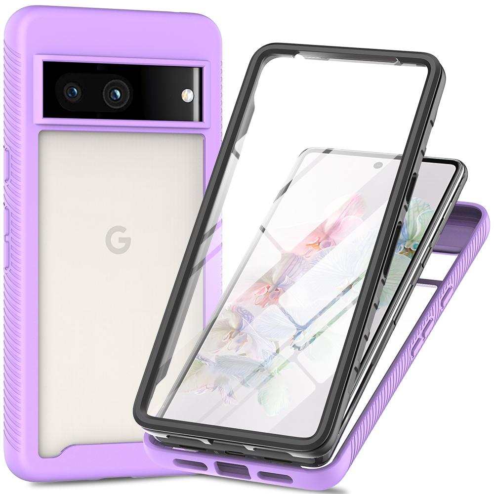 

3-in-1 Phone Case for Google Pixel 7a Shockproof Detachable Phone Case with PET Screen Protector Purple
